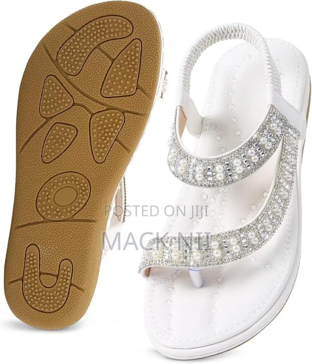 Flat Bohemian Beaded Strap Sandals Diamante Rhinestone Leather 39 photo 3