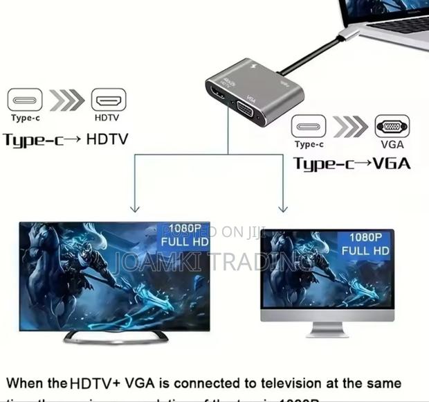 4 in 1 Usb Type C Hub Docking Station to Hdtv, Vga,100w Pd for Laptop photo 4