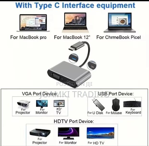 4 in 1 Usb Type C Hub Docking Station to Hdtv, Vga,100w Pd for Laptop photo 2