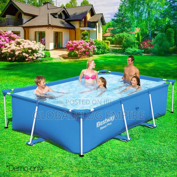 2300l Steel Pro Framed Pool Rectangular Blue Above Ground Pool.