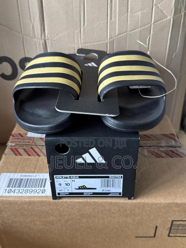 Original Adidas Adilette Aqua Slides Black and Gold photo 5