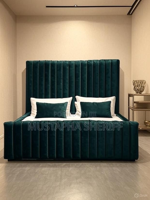 Emerald King Bed Frame | Tall Headboard | Dark-Green Velvet Bed Frame photo 2