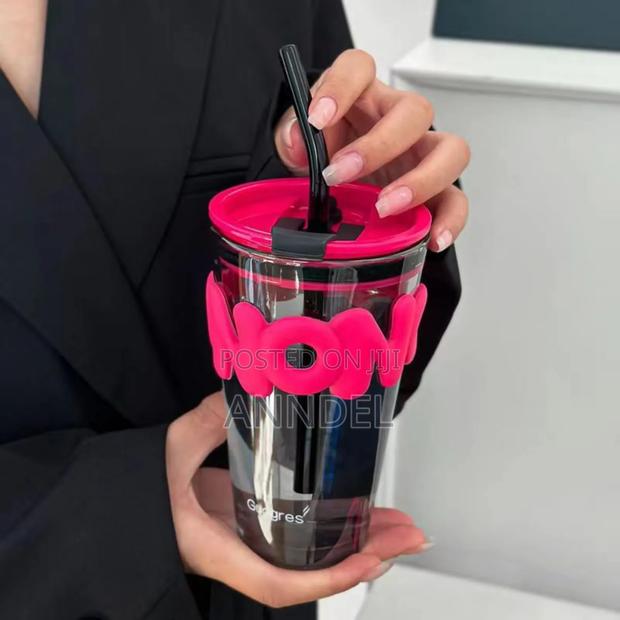 450ml Glass Cup With Straw