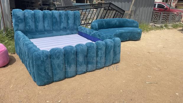 Brand New Sky Blue Velvet Fabric Stylish Sofa and Bed · Photo 4