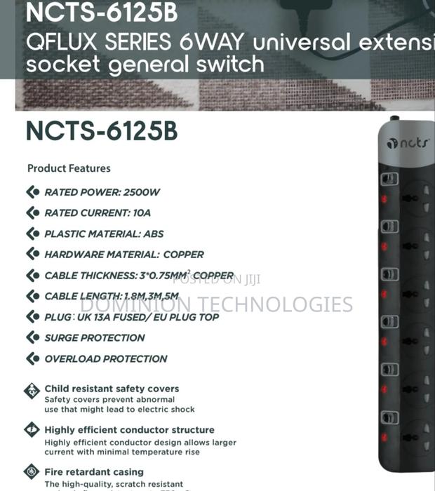 NCTS-6125b 6way Extension Sockets Universal 1.8m
