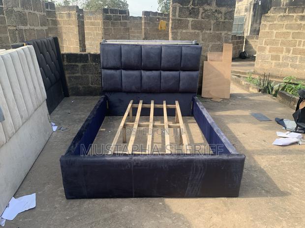 Midnight Blue Square-Tufted Double Bed Frame