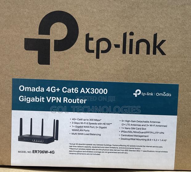 Tp Link Omada 4g+ Cat6 Ax3000 Gigabit VPN Router Er706w-4g photo 2