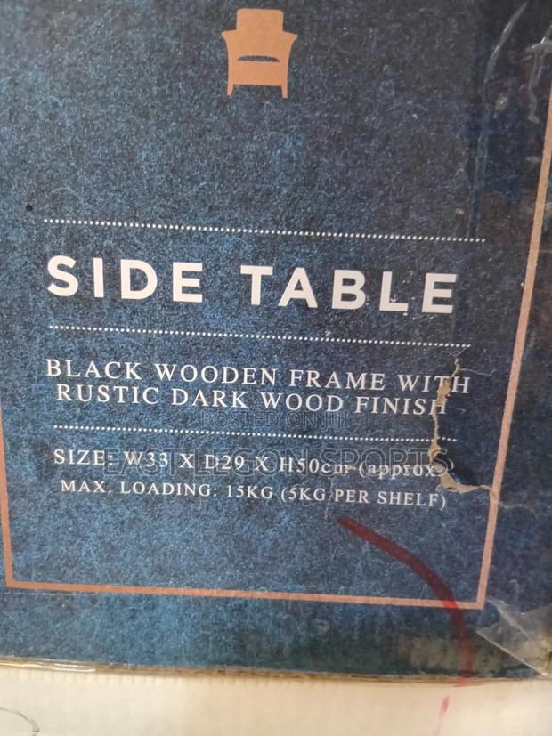 Coberg Side Table Black Wooden Frame With Rustic Dark Wood Bedside · Photo 4