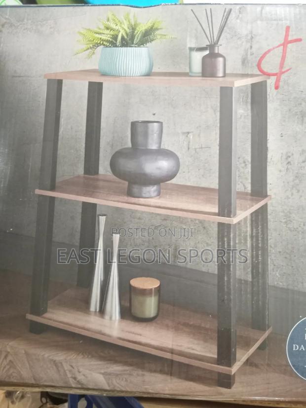 Coberg.3 Tier Shelf Black Plastic Frame With Rustic Dark Wood Finish · Photo 3