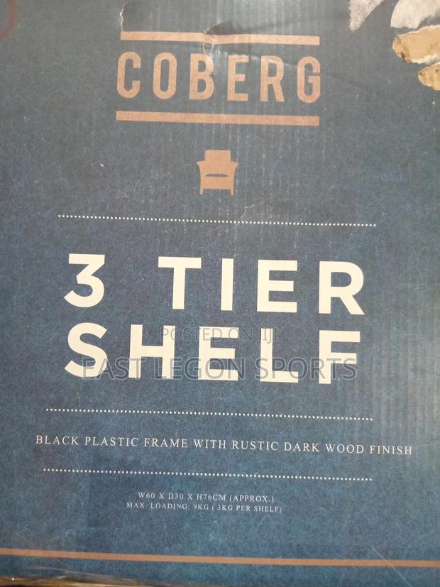 Coberg.3 Tier Shelf Black Plastic Frame With Rustic Dark Wood Finish · Photo 4