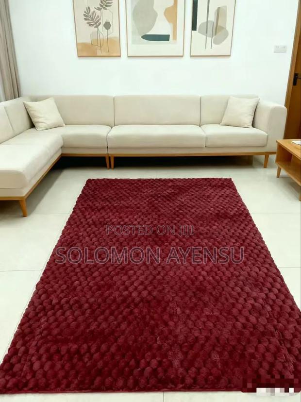 Quality Dark Blue Fluffy Faux Rabbit Fur Area Rug With a 3d Bubble photo 3