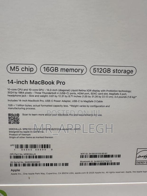 New Laptop Apple Macbook Pro 2025 M5 14-Inch 16GB Apple M5 SSD 512GB photo 2