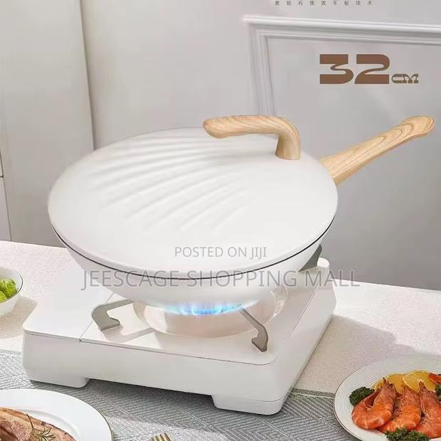 Durable White, Non-Stick, Octagonal Wok Frying and Cooking Pan