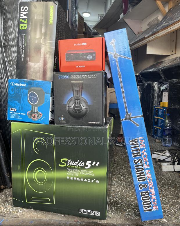 Studio Microphone, Audio Interface, Headphones, and a Studio Monitor. · Photo 2