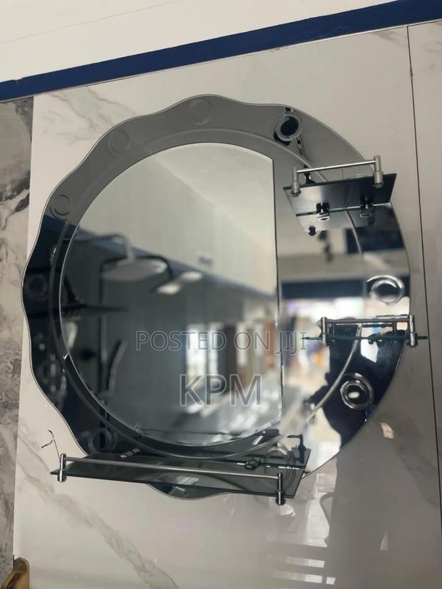Heavy Bathroom Mirror With Triple Glass Shelves Attached