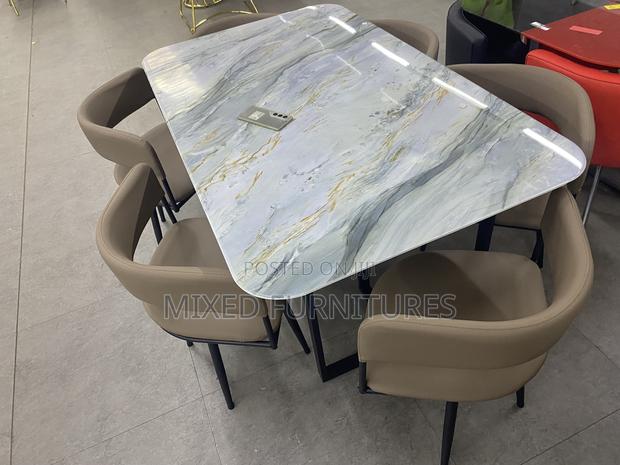 Marble Dining Sets With Leather Chairs Six Seater photo 2