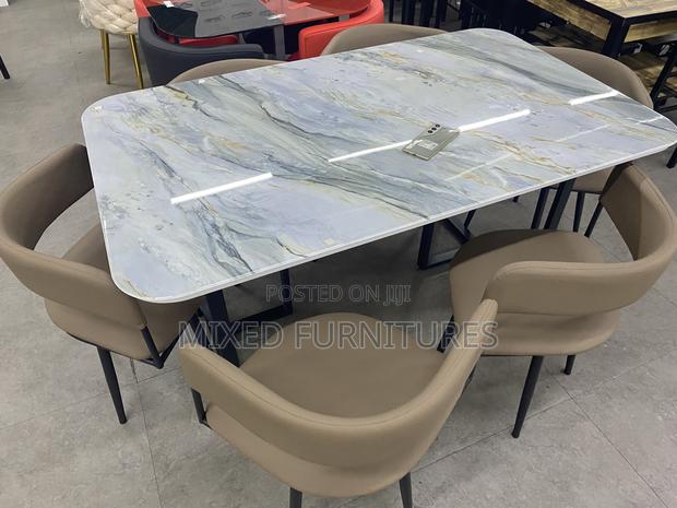 Marble Dining Sets With Leather Chairs Six Seater