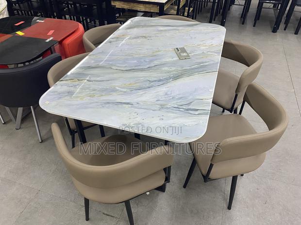 Marble Dining Sets With Leather Chairs Six Seater photo 3