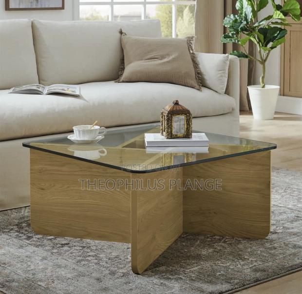 Glass Center Table / X Shaped Wood Design · Photo 4