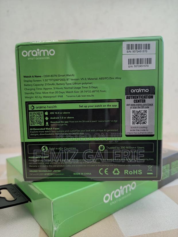 Oraimo Watch 6 Nano 1.52" TFT Full Touch Smart Watch photo 2