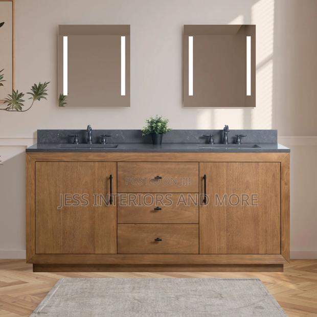 Double Sink Bathroom Vanity With Black Limestone Top photo 2