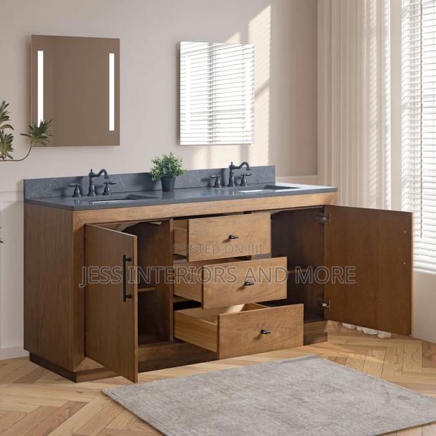 Double Sink Bathroom Vanity With Black Limestone Top photo 3