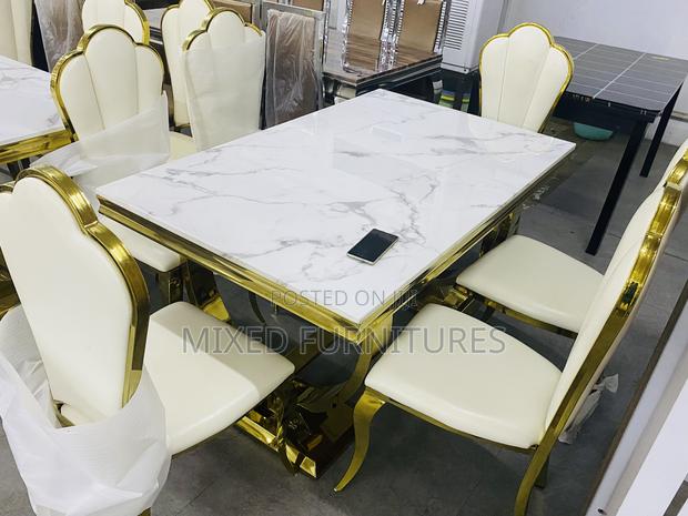 Modern Marble Dining Table With 6 Leather Chairs