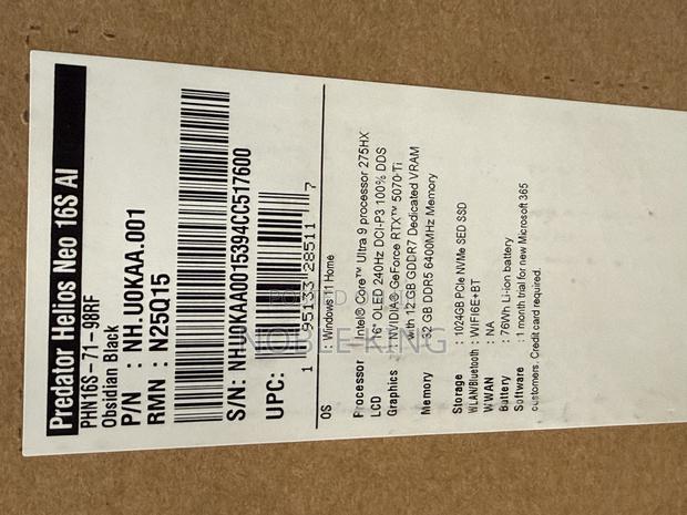 New Laptop Acer Predator Helios Neo 16 32GB Intel Core Ultra 9 SSD 1T photo 2