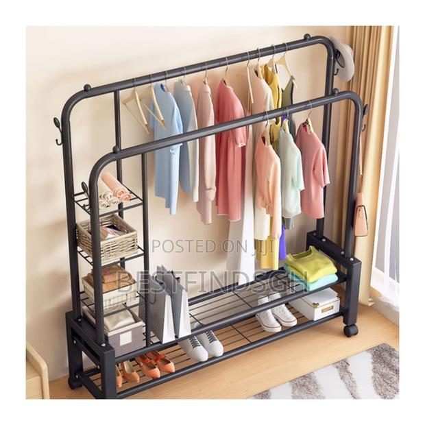 Metal Garment Rack With Side and Bottom Shelves photo 2
