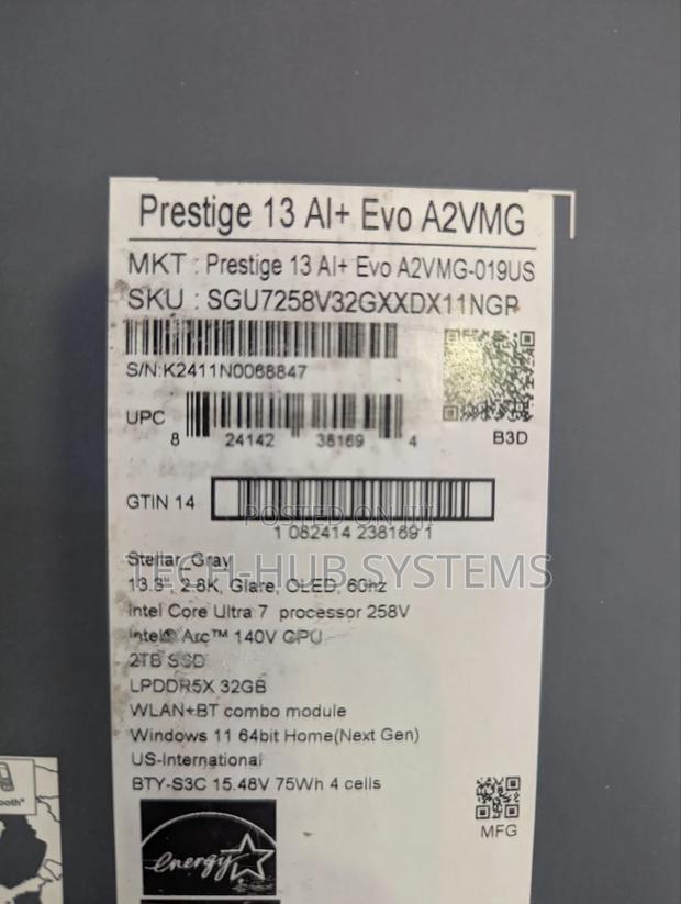 New Laptop MSI PE60 Prestige 32GB Intel Core Ultra 7 SSD 2T photo 3