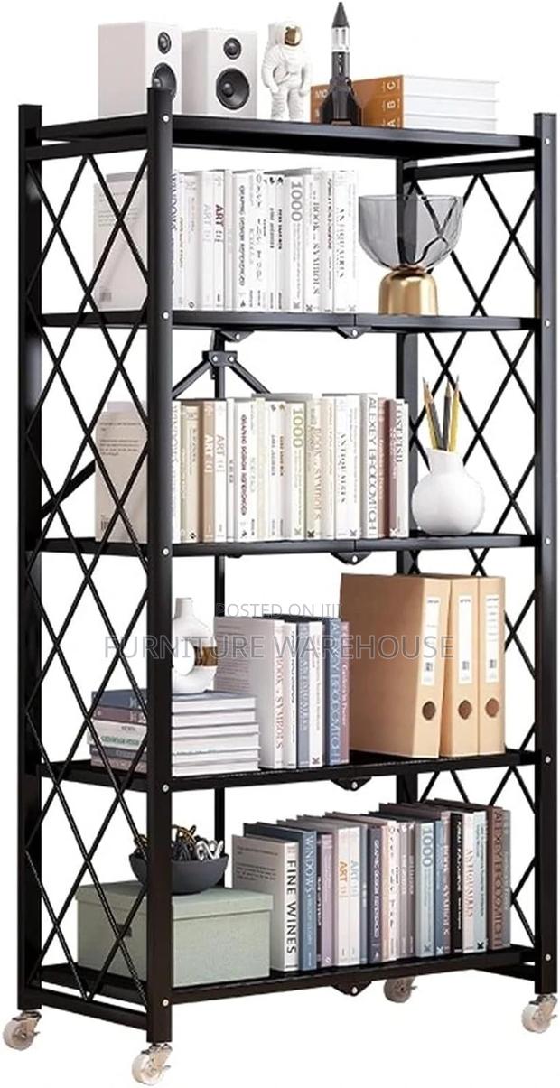 5-Tier Foldable Metal Storage Shelf With Casters