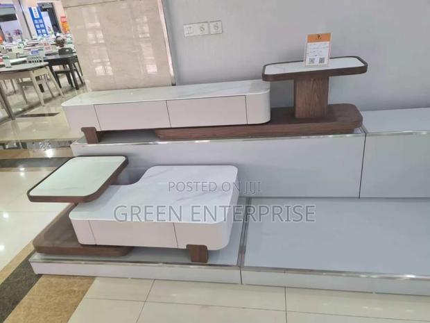 A Classic White Tv Stand and Center Table