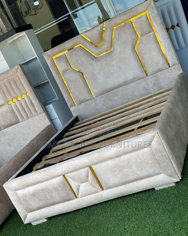 Cream Material Pattern Bed Frame