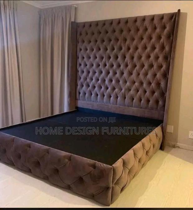 Brown Material Bed Frame