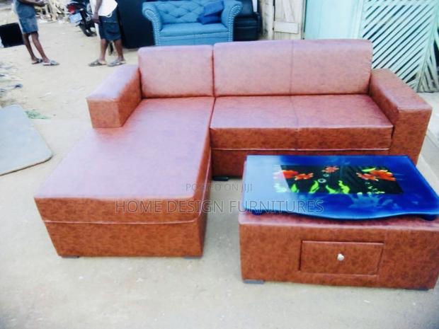 2 in 1 Brown Leather L Shaped Sofa With Center Table