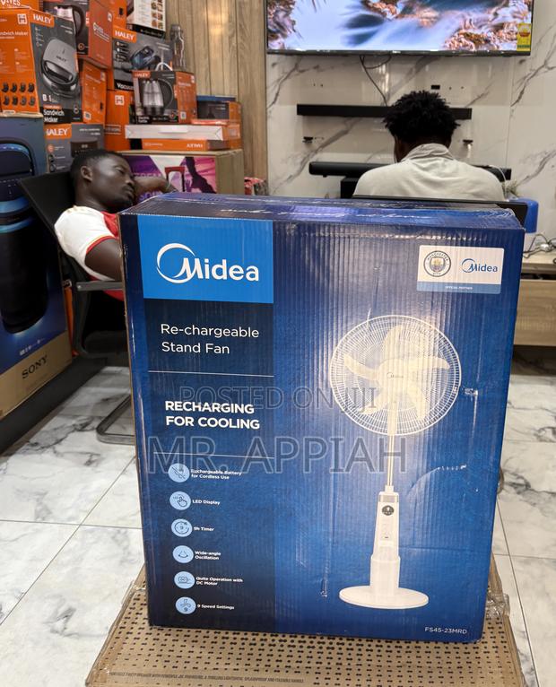 Affordable Midea Electric Rechargeable Standing Fan(White)