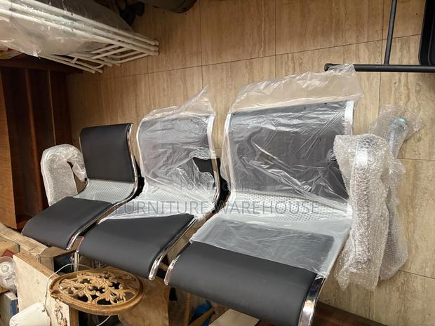 Three Seater Metal And Faux Leather Waiting Room Bench photo 2