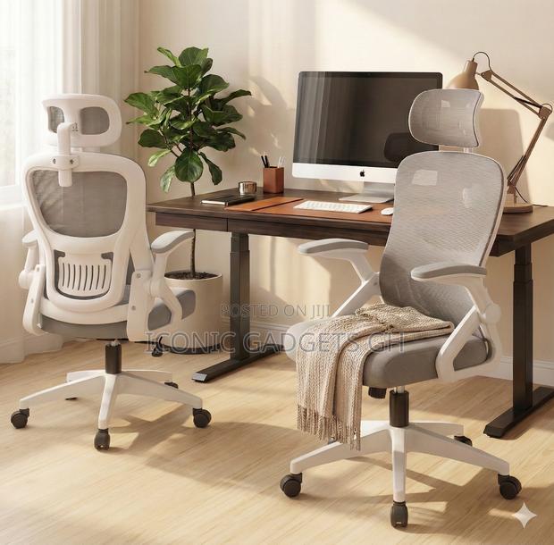Modern Ergonomic High-Back Office Chair - White/Grey