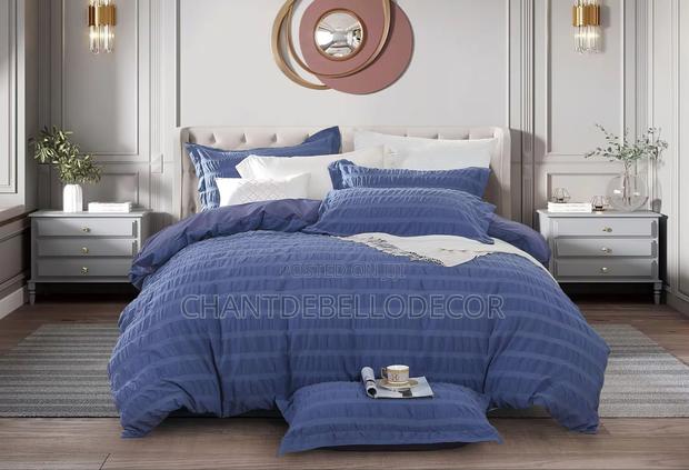 300tc Pure Cotton Seersucker 7-piece King Size Removable Duvet Set