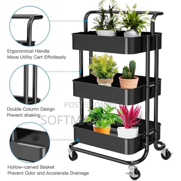 3-Tier Trolley/ Metal Utility Service Cart Rolling Storage Shelves · Photo 2