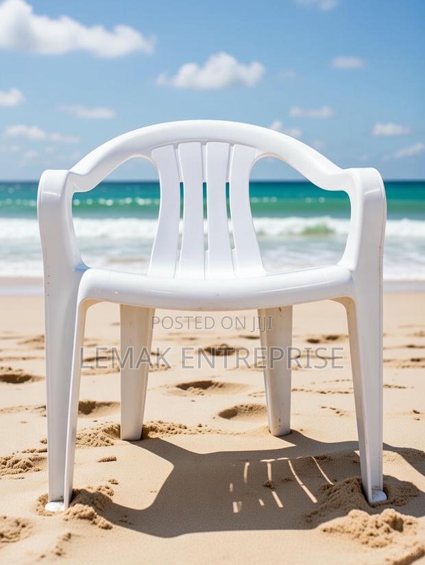 Durable Stackable Plastic Patio Chair – White photo 2