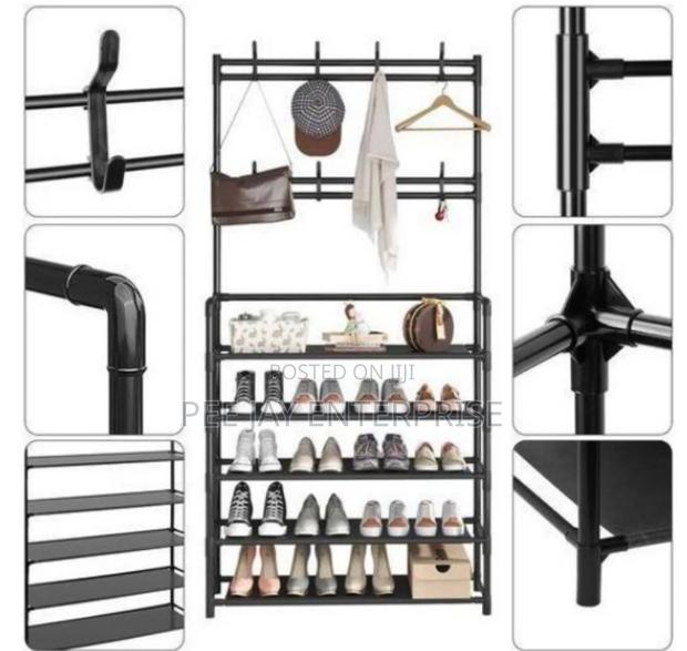 5-Tier Freestanding Metal Clothes and Shoe Rack photo 2