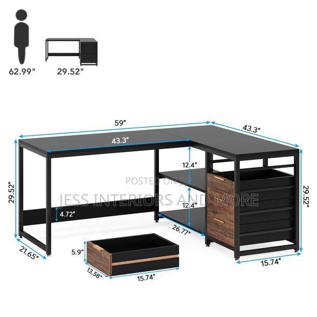 Computer Deskwith Drawers and Storage Shelves (L- Shaped) photo 2