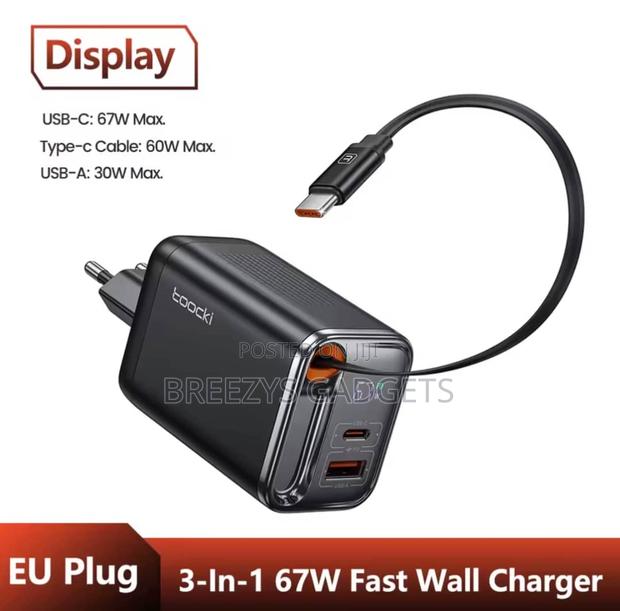 Toocki 67w Gan Usb C Charger With Retractable Type C Cable