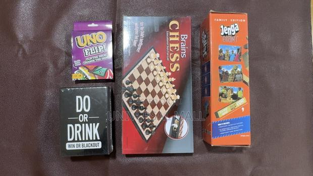 Chess, Jenga, Uno Flip Game and Do or Drink
