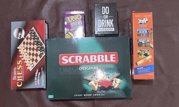 Chess, Scrabble, Jenga, Uno and Do or Drink Games