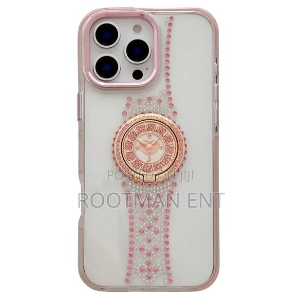 Watch Shape Rhinestone Decor Tpu Case for iPhone 14 - 16 Pro Max -Pink photo 4