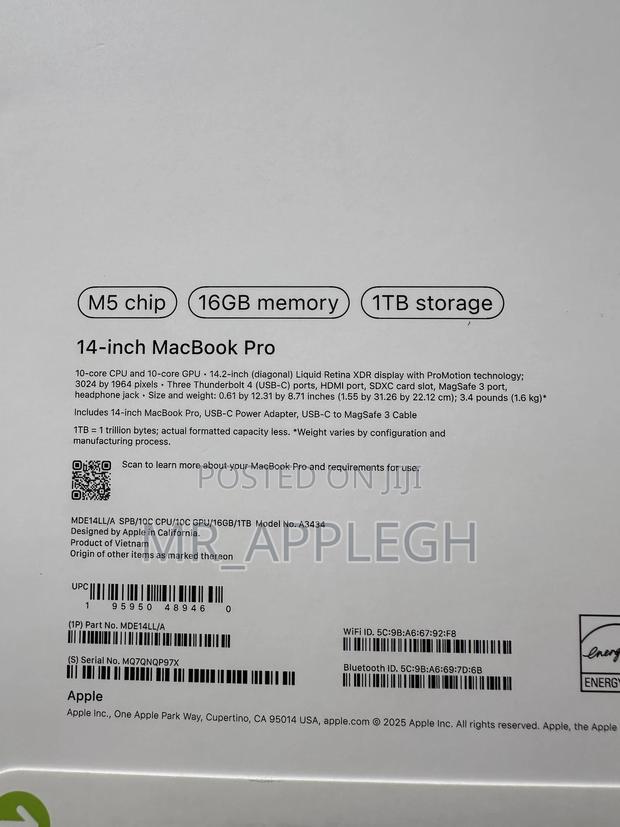 New Laptop Apple Macbook Pro 2025 M5 14-Inch 16GB Apple M5 SSD 1T photo 4