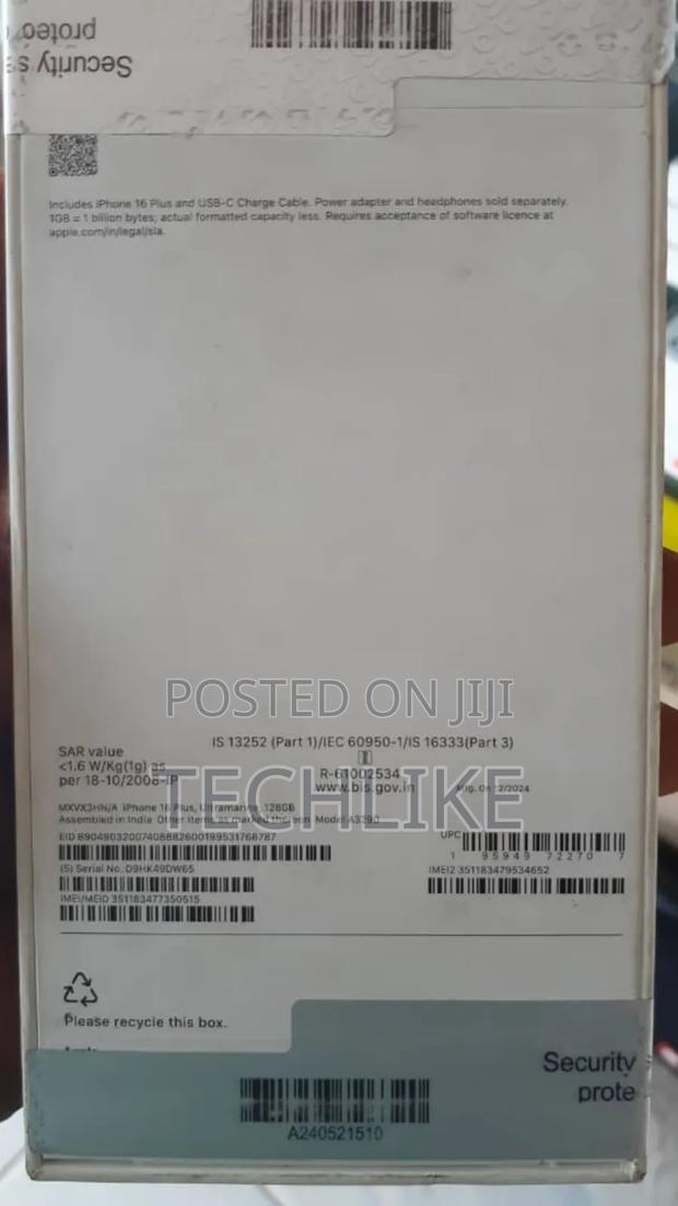 New Apple iPhone 16 Plus 128 GB Black photo 2