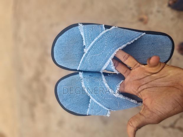 Navy Blue Crossed Jeans Slippers Unisex